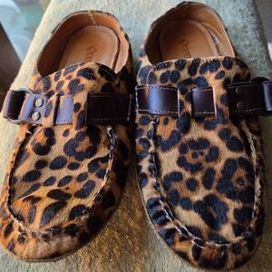 Quoddy Leopard Print Ring Mules, 9, Comfy, Leather